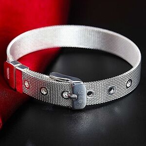 Sterling Silver Belt Buckle Unisex Bracelet 12mm